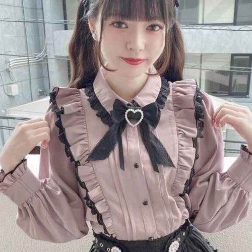 Chemise À Volants En Dentelle Kawaii Japonaise Pour Femmes,Chemisier À N?ud Rose,Harajuku Mignon,Nouvelle Mode,Lolita,Y2k,Y-2024