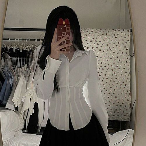 Y2k-Chemise Blanche À Manches Sulfpour Femme,Streetwear,Tunique,Crop,Y-Students,Jk Preppy,Mode Coréenne,Basique,Slim,All Match,Chemisiers,