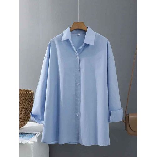 Syiwidii-Chemise À Manches Longues En Coton Pour Femmes,Chemisiers De Bureau Surdimensionnés,Chemise Boutonnée À La Mode,Blanc Et Bleu