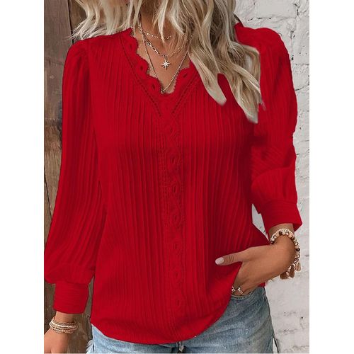 Chemise En Mousseline De Soie À Col En V Pour Femmes,Pull À Manches Longues,Haut D'automne Simple,Chemisier De Rue Élégant,Coutures En Dentelle
