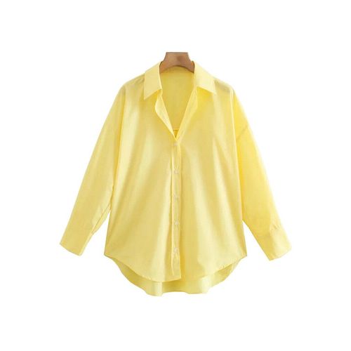 Traf-Chemises Vintage À Manches Sulfet Boutonnées Pour Femme,Chemisiers Décontractés,Chic,Mode De Bureau,En Popeline,Couleur Unie
