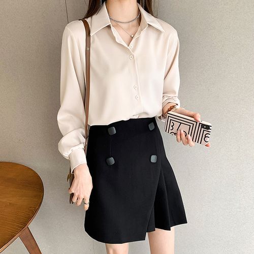 Printemps Automne Casual Chemise En Mousseline De Soie Femmes Bureau Lady Chemises De Mode Femme À Manches Sulfadt Solide Blouse Y-S-4xl