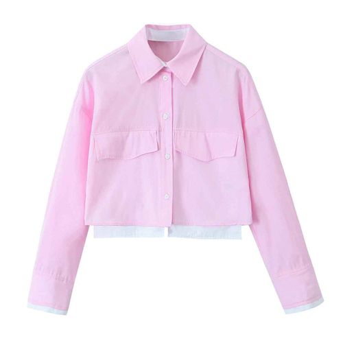 Traf-Chemise Patchwork Rose À Manches Longues Pour Femmes,Chemises Courtes Pour Dames,Chemisiers Boutonnés,Mode Streetwear,2024