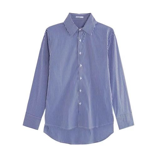 Haut À Manches Longues Pour Femme,Chemise Décontractée,Confortable,Simple,Rayé,Bleu,Blanc,Classique,Rétro,Printemps,Automne,2024