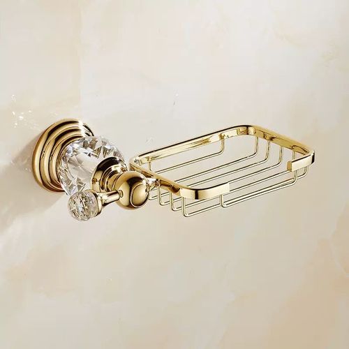 Support En Filet De Regina En Cristal,Accessoires De Toilette Dorés,Cintre Mural En Alliage De Zinc Avec Porte-Savon,Étagère Design Rétro - Type Or