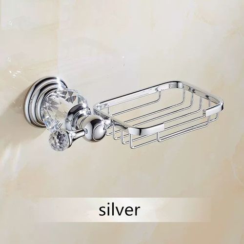 Support En Filet De Regina En Cristal,Accessoires De Toilette Dorés,Cintre Mural En Alliage De Zinc Avec Porte-Savon,Étagère Design Rétro - Type Argent
