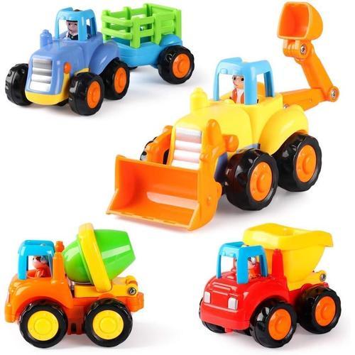 Push Et Go Petite Voiture Alimenté Par Friction Véhicule De Construction Jouet Éducatif Précoce Pour 1 2 3 Ans Bébés Bébés De - Lot De 4 - Tracteur Bulldozer Camion Bétonnière Et Dumper