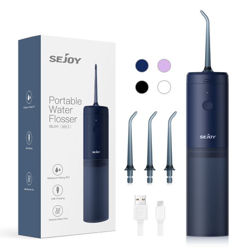 Hydropulseur Dentaire Irrigateur Sejoy, Professionnel Portable Et Rechargeable, 3 Modes Et 3 Buses De Rechange, Ipx7 Étanche - Bleu