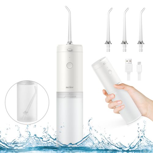 Hydropulseur Dentaire Irrigateur Sejoy, Professionnel Portable Et Rechargeable, 3 Modes Et 3 Buses De Rechange, Ipx7 Étanche - Blanc
