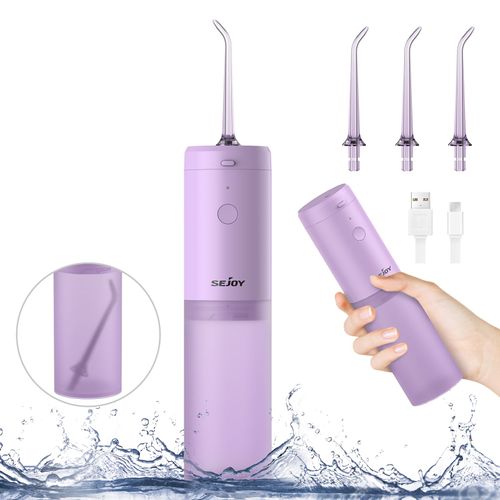 Hydropulseur Dentaire Irrigateur Sejoy, Professionnel Portable Et Rechargeable, 3 Modes Et 3 Buses De Rechange, Ipx7 Étanche - Violet