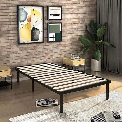 Sommier 90x190cm - Frixovel - A Lattes - 6 Pieds - 14 Lattes - Noir