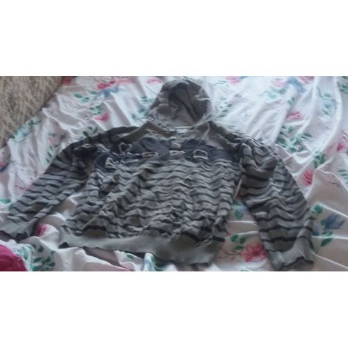 Sweat Avec Capuche Garçon Gris À Rayures Noires Taille 14 Ans