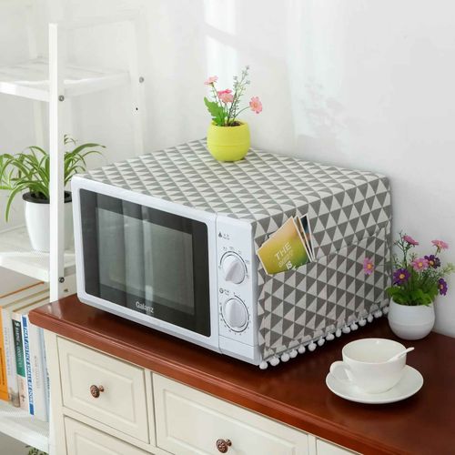 Housse de four à micro-ondes,lin coton,noir,rose,sac de rangement,double poches,housse anti-poussière,accessoires de cuisine - Type gray triangle-30x90cm