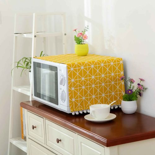 Housse de four à micro-ondes,lin coton,noir,rose,sac de rangement,double poches,housse anti-poussière,accessoires de cuisine - Type yellow checkerboard-30x90cm