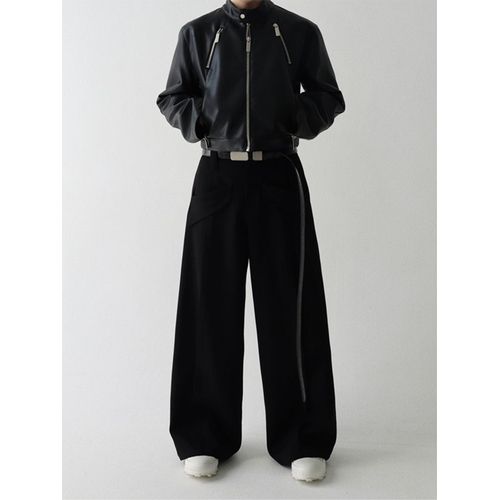 Mauroicardi-Veste Courte En Cuir Pu Pour Homme,Manches Longues,Col Montant,Fermeture Éclair,Vêtements De Créateur De Luxe Cool,Noir,Printemps,Automne,2022