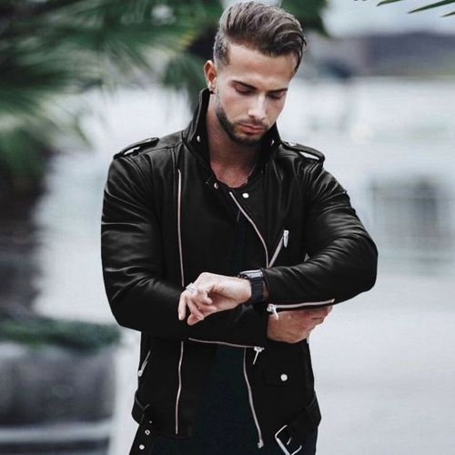 Veste En Cuir De Moto Pour Hommes,Grande Taille,Fermeture À Glissière À Revers,Mode Europe Et États-Unis,Automne Et Hiver,