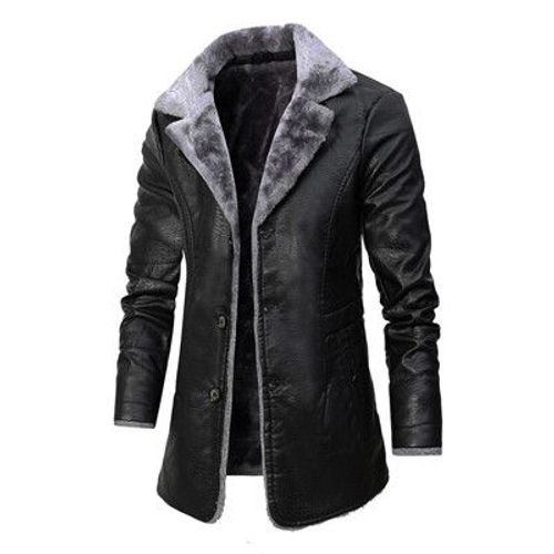 Blouson D'hiver En Cuir Pu Homme,Décontracté,Chaud,Mi-Long,Slim Fit,Pour Moto,2024