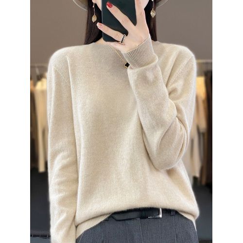 Pull En Cachemire À Manches Longues Et Col Rond Pour Femmes,Pull Basique En Laine Mérinos,Tricots À La Mode,Vêtements D'automne Et D'hiver,