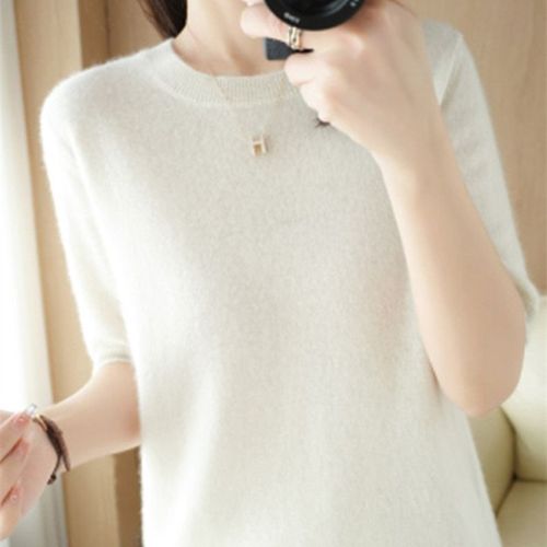 Pull À Manches Courtes Pour Femmes,Col Rond,Laine,Coton Mélangé,Gilet,T-Shirt,Tricot,Base,Printemps Et Été