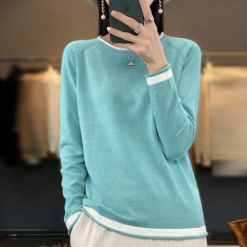 Pull À Col Rond Pour Femme,Tricot Coton,Chemise À Fond Assressenti,Printemps Et Été,Document Adt