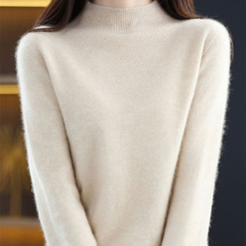 Pull En Cachemire De Couleur Unie,Demi-Haut,Ample,Pour Femme,Vêtement De Ville,Basique,Automne Et Hiver