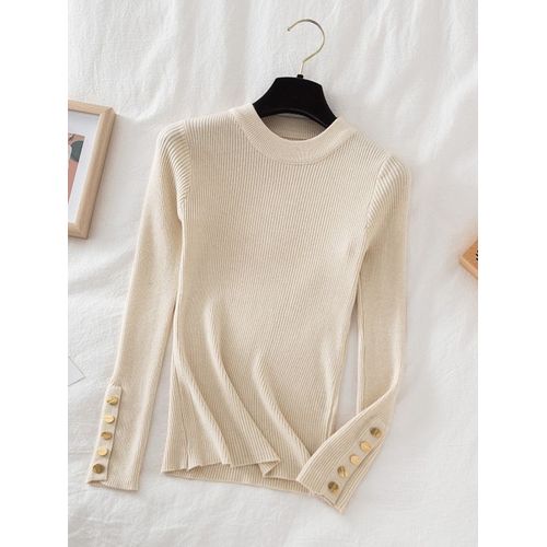 Pull Épais À Col Rond Pour Femme,Pulls Décontractés,Bouton,Kaki,Pull Chic,Haut Slim,Pull Doux,Médicaments,Automne,Hiver,2024,600,107