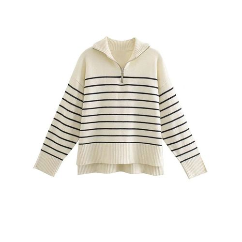 Traf-Pull À Manches Sulfet Fermeture Éclair Pour Femme,Vêtement À Rayures Asymétriques,Vintage,Chic,À La Mode