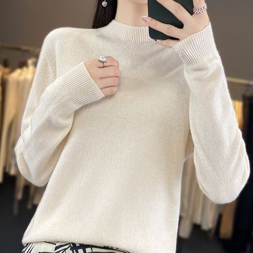 Pull En Laine À Demi-Col Roulé Pour Femme,Vêtement De Première Ligne,Ample,Style Basique,Facile À Porter,Collection Printemps Et Automne