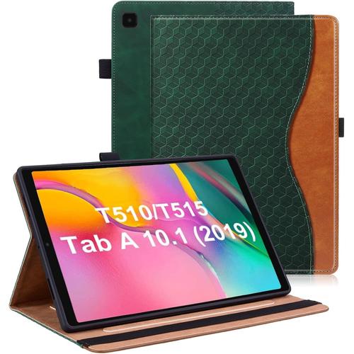 Coque Pour Samsung Galaxy Tab A 10.1 Pouce 2019 Housse Cuir Pu Sm-T510/T515 Etui De Protection Avec Support Fonction Samsung Tab A 10.1 2019 Pochette Case - Vert Foncé