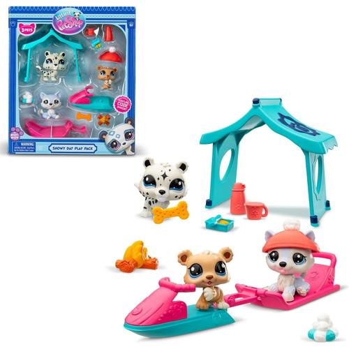 Littlest Pet Shop - Pack Set Jour De Neige 3 Animaux Et Accessoires - Littlest Pet Shop Husky Ourson Léopard - Coffret Jouet Mini Figurines Animaux Mignons - Jouet Enfant 4 Ans Et + - Bf00534