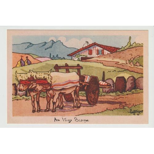 Carte Postale Au Pays Basque, Attelage De Boeufs, 1949