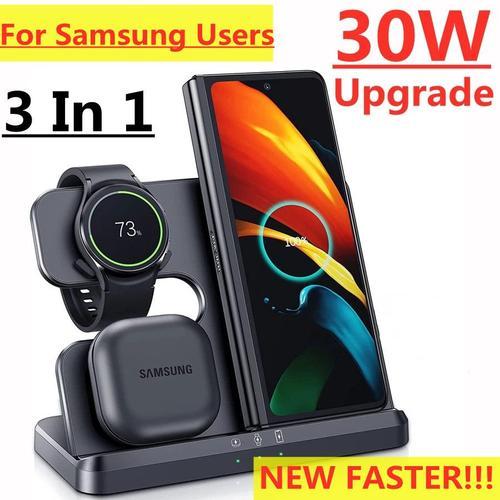 Support De Chargeur Rapide Sans Fil Pour Samsung Samsung S22 S21 Possède 4 Galaxy Watch 5 Pro 4 3 Buds Active 2/1 Station De Charge S6 30w 3 En 1