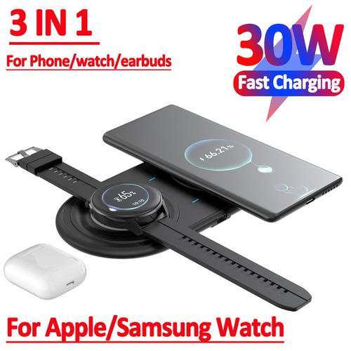 Chargeur Sans Fil 30w Pour Iphone 14 13 12 Pro Max Coussinet De Charge Rapide Pour Apple Samsung Watch 7 6 5 4 3 Active Airpods Pro Buds