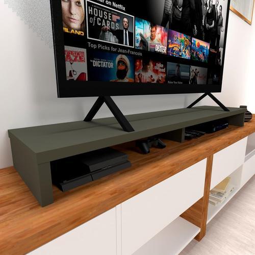 Rehausse TV en Bois FSCDouble 160 x 35 x 15 cm Graphite Mat. Supporte +100 kg.