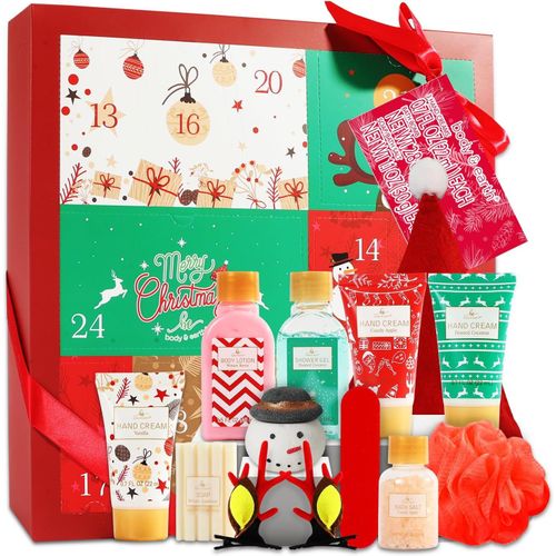 Calendrier de l'Avent, Body & Earth 12 PCS Coffret cadeau de Noël, Comprend Bonnet de Noël, Lotion pour le Corps, Gel Douche, Bombe de Bain, Lotion pour les Mains, Cadeau de Vacances ou de Noël