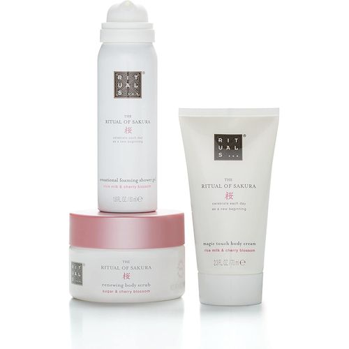 Gift Set For Women from The Ritual of Sakura - Foaming Shower Gel, Body Scrub & Body Cream - With Rice Milk & Cherry Blossom - Trial Set