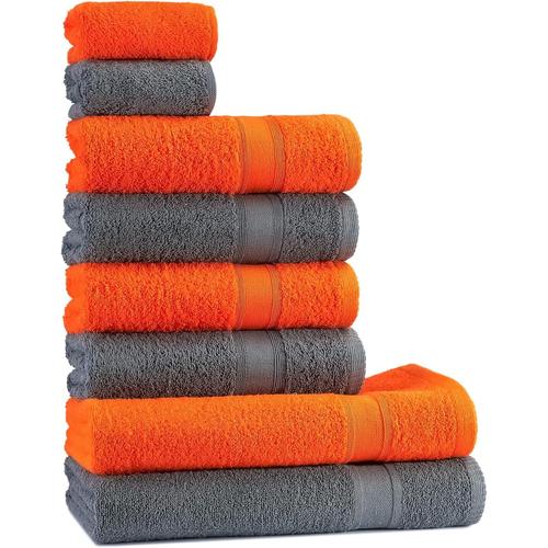 Lot De Serviette De Bain Gris Anthracite Et Orange Fluo,2x Drap De Bain (70x140),4x Serviette De Toilette (50x90),2x Petite Serviette Essuie Main (30x50),Salle De Bain,Serviette Éponge