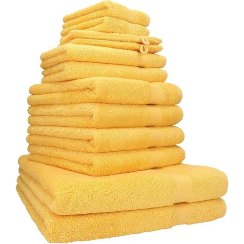 Lot De 12 Serviettes Premium Set De 2 Draps De Bain 4 Serviettes De Toilette 2 Serviettes D'invité 2 Lavettes 2 Gants De Toilette 100% Coton Couleur Jaune Miel