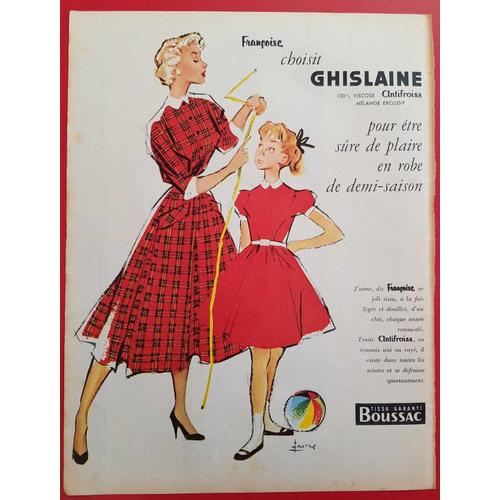 Affiche Publicitaire De Presse Ghislaine - Tissu Boussac (1954)