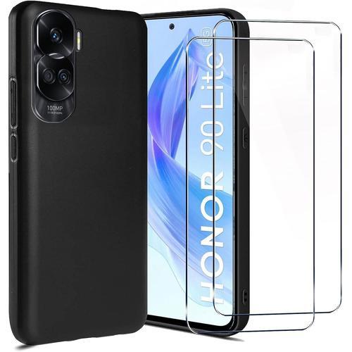 Coque Pour Honor 90 Lite + 2 Vitres Verre Trempé Coque Silicone Noir Look Slim