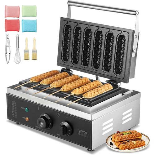 Gaufrier Commercial,6 Pièces 1500W Gaufrier Machine,Gaufrier Antiadhésif En Acier Inoxydable Pour Hot Dog Avec Contrôle De La Température Et Du Temps,Poignée,Pour Boulangerie Snack Bar