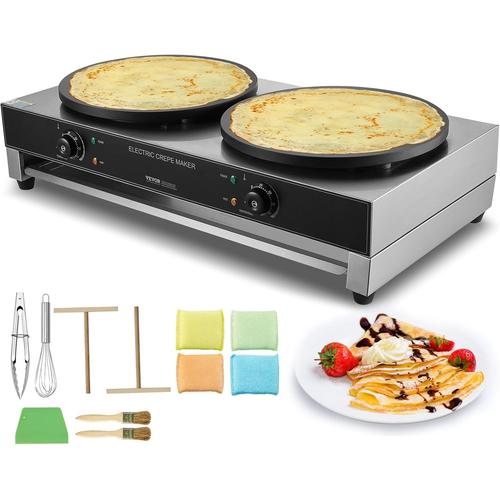 Crêpière Électrique 40 Cm,Appareil À Crêpes Commercial À Double Tête,Machine À Crêpes Antiadhésive,Plaque Chauffante À Crêpes Plate De 6000 W,En Inox,Avec Contrôle De La Température