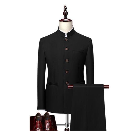 Costume À Col Montant De Style Chinois Pour Hommes,Costume De Marié,Design De Mode De Mariage,Blazer Coupe Couvertes,Pantalon Smoking,Grande Taille,6xl-M,2 Pièces