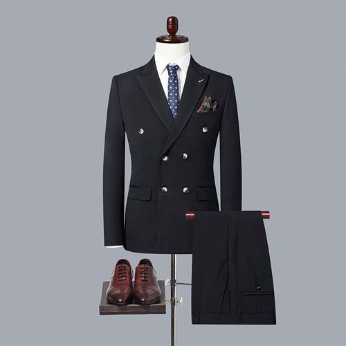 Veste À Double Boutonnage Décontractée Pour Hommes,Blazers D'affaires,Manteau De Boutique,Veste Trempée De Documents Solides,Ensemble De Pantalons Fjpants,Mode Masculine,2 Pièces,2023