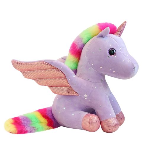 Licorne En Peluche Arc-En-Ciel Multicolore Ange Licorne Pégase Kawaii Oreiller Licorne Doux Cadeau Anniversaire Noël, 23cm (Mauve)