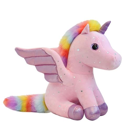 Licorne En Peluche Arc-En-Ciel Multicolore Ange Licorne Pégase Kawaii Oreiller Licorne Doux Cadeau Anniversaire Noël, 23cm (Rose)
