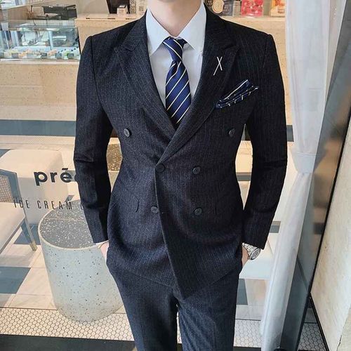 S-7xl ( Blazer + Gla+ Pantalon) Rayé Plaid Solide Document Hommes Formel D'affaires Trempé 3pcs Ensemble Marié Mariage Spectacle Social Robe