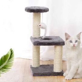 Arbre À Chat En Sisal Avec Jouets,Cadre D'escalade,Poste À Gratter,Aire De Jeux Pour Chatons Et Poissons,Fournitures De Meubles Pour Animaux De Compagnie - Type Gray