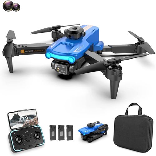 Lsrc Xt2 Drone,Caméra 4k Daul Wifi Léger Et Pliable 2,4ghz Détection D'obstacles Dans Quatre Directions,6-Axe Gyro,Photographie Gestuelle,Maintien D'altitude Mode 'headless',Bleu 3 Piles-Sanag