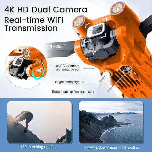 Drone Avec Double Caméra 4k Hd Pour Enfants Et Adultes¿Drones Quadrirotor Rc Avec Éviter Les Obstacles Intelligents,Tenue D'altitude,Jouets Cadeaux Pour Garçons Et Filles Débutants (Orange)-Sanag